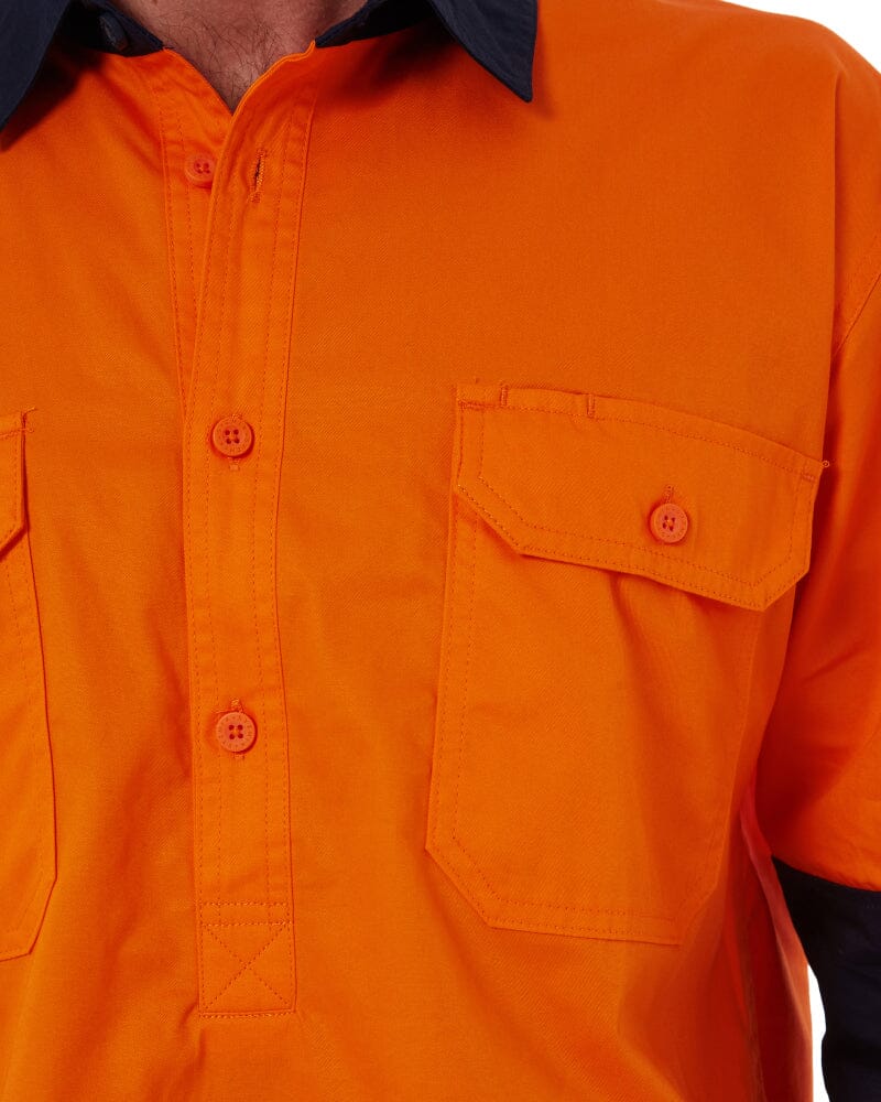 Closed Front Long Sleeve Shirt - Orange/Navy - Image 6