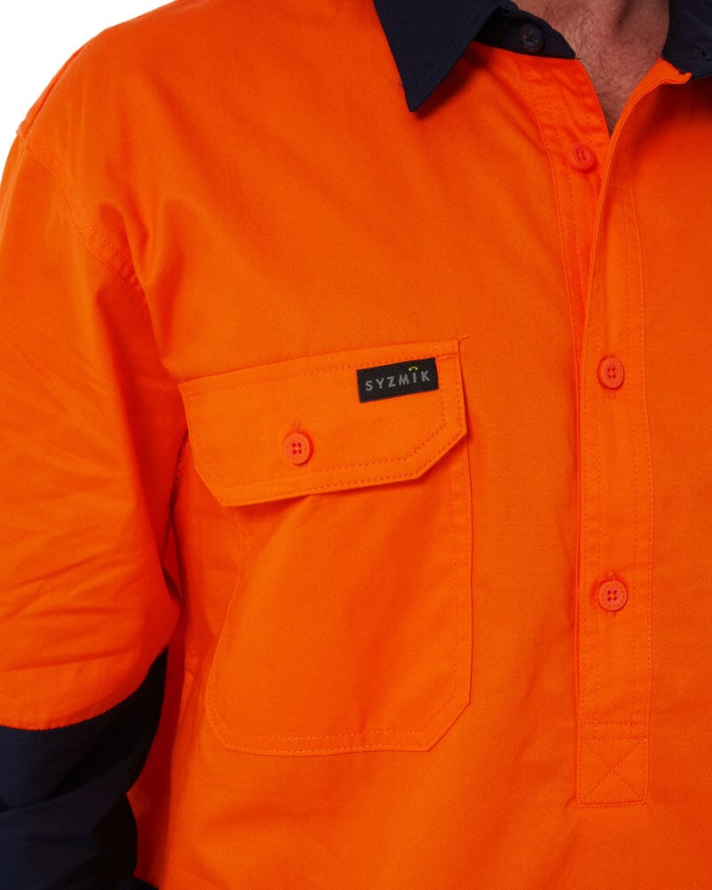 Closed Front Long Sleeve Shirt - Orange/Navy - Image 7