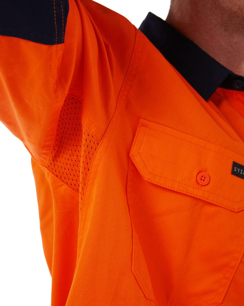 Closed Front Long Sleeve Shirt - Orange/Navy - Image 8