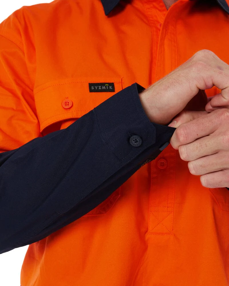 Closed Front Long Sleeve Shirt - Orange/Navy - Image 9