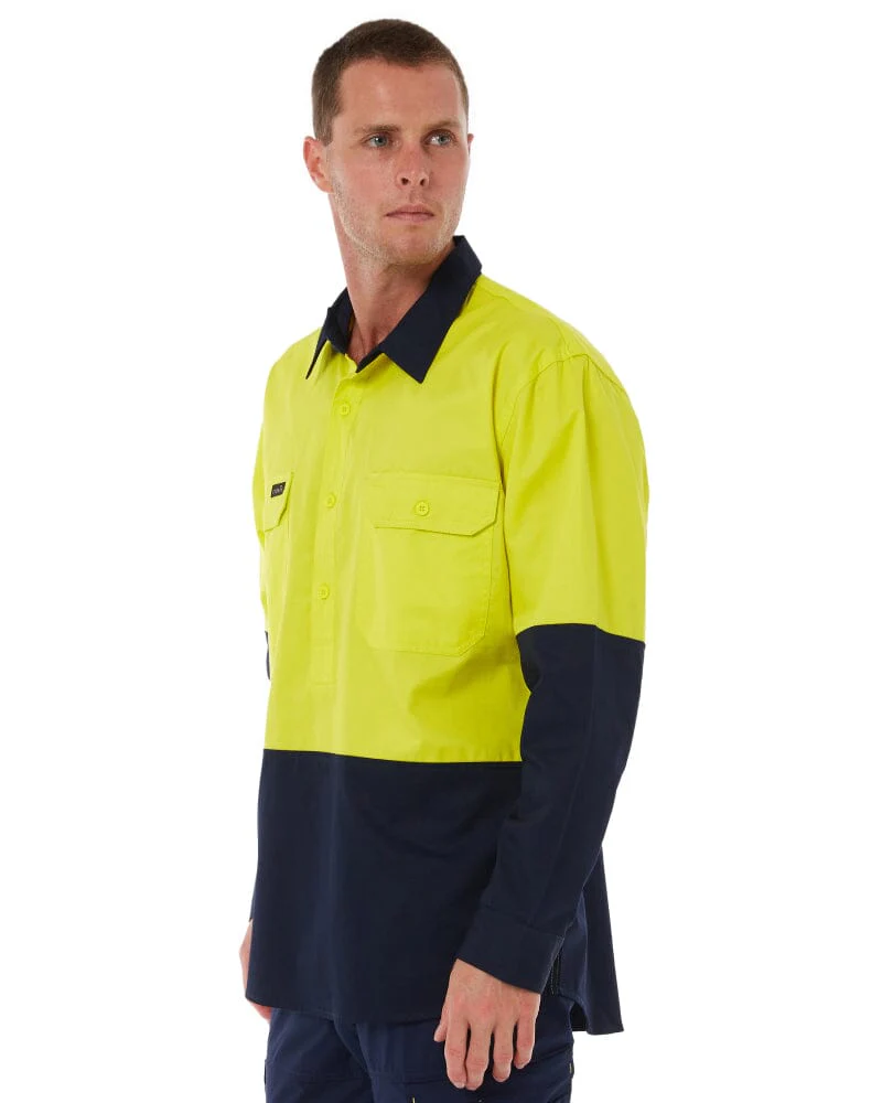 Closed Front Long Sleeve Shirt - Yellow/Navy - Image 2