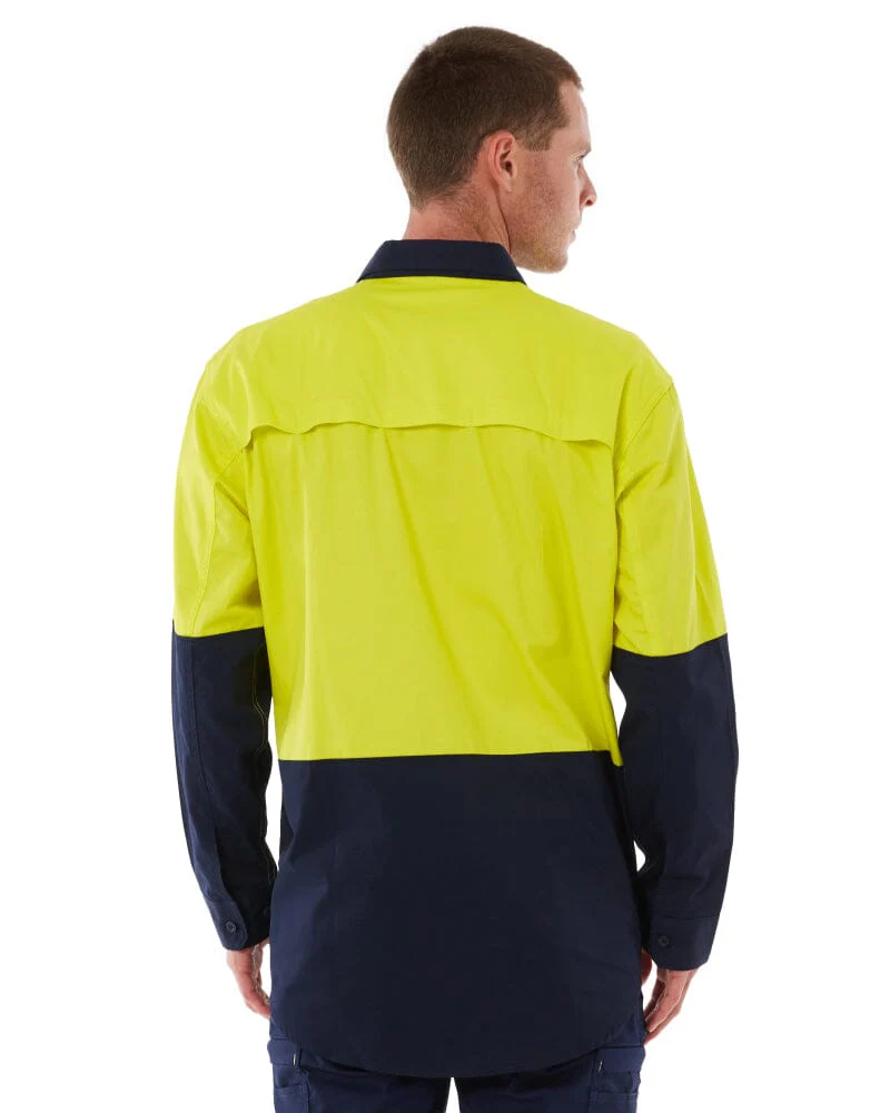 Closed Front Long Sleeve Shirt - Yellow/Navy - Image 3