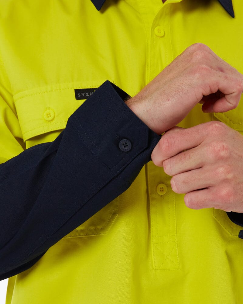 Closed Front Long Sleeve Shirt - Yellow/Navy - Image 7