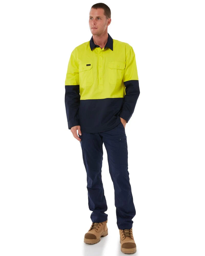 Closed Front Long Sleeve Shirt - Yellow/Navy - Image 9
