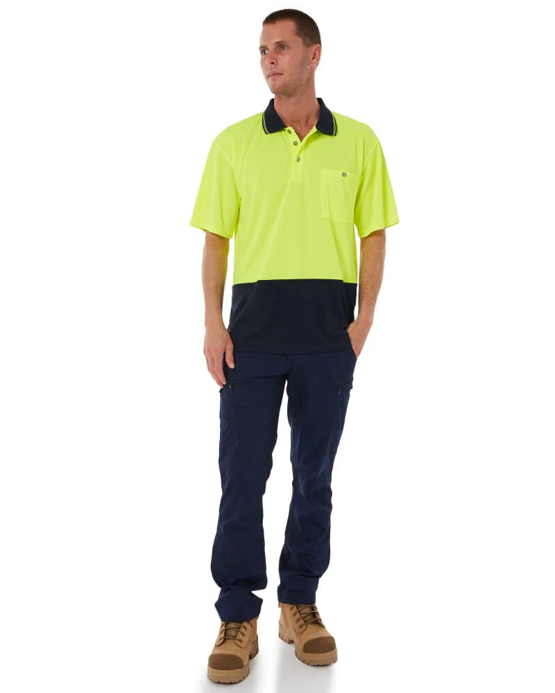 Hi Vis Basic Short Sleeve Polo - Yellow/Navy - Image 2