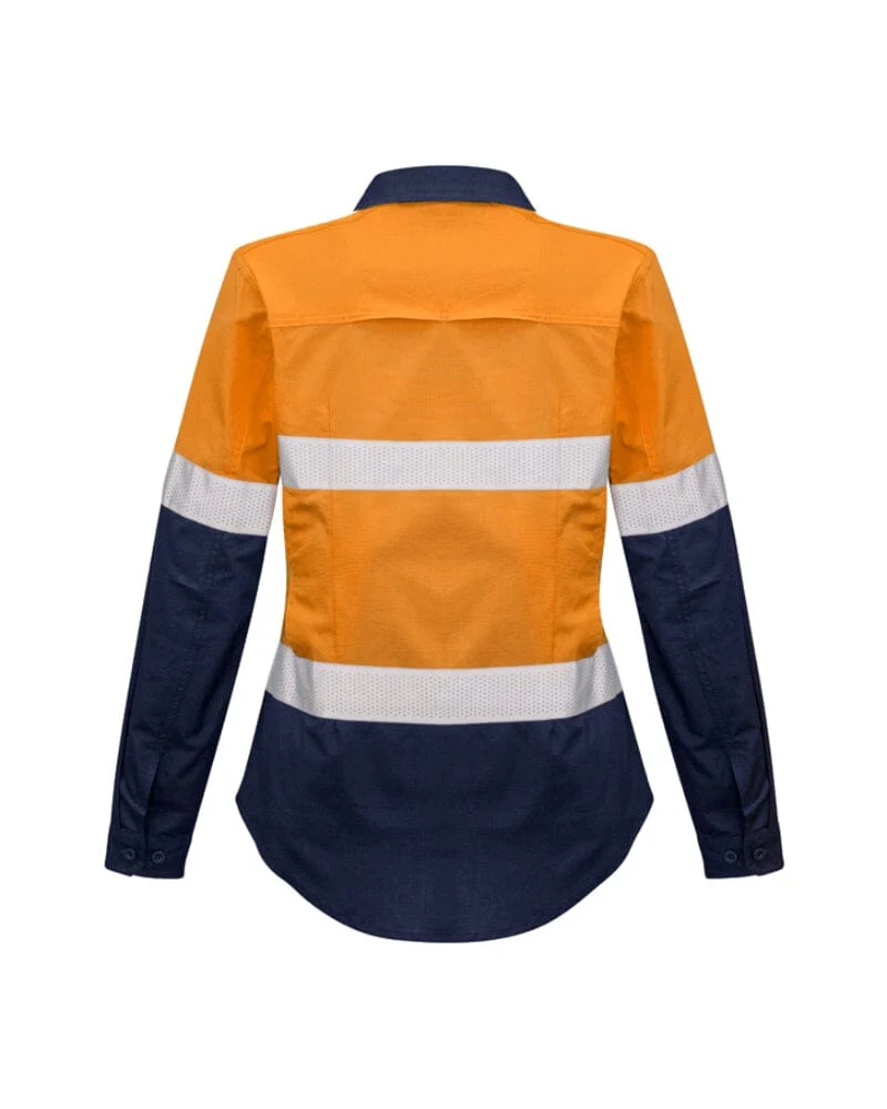 Womens Rugged Cooling Hi Vis Taped Long Sleeve Shirt - Orange/Navy - Image 2