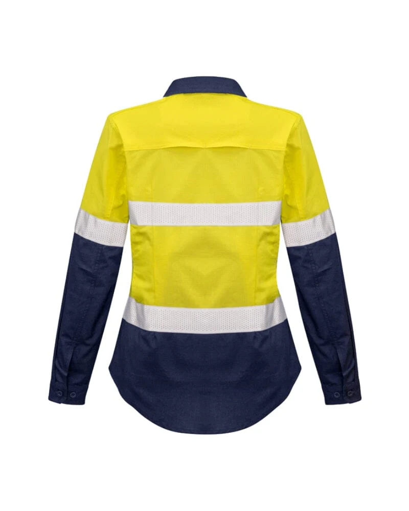 Womens Rugged Cooling Hi Vis Taped Long Sleeve Shirt - Yellow/Navy - Image 2