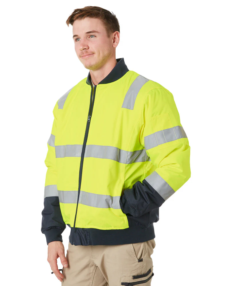Taped Two Tone Hi Vis Bomber Jacket - Yellow/Navy - Image 3