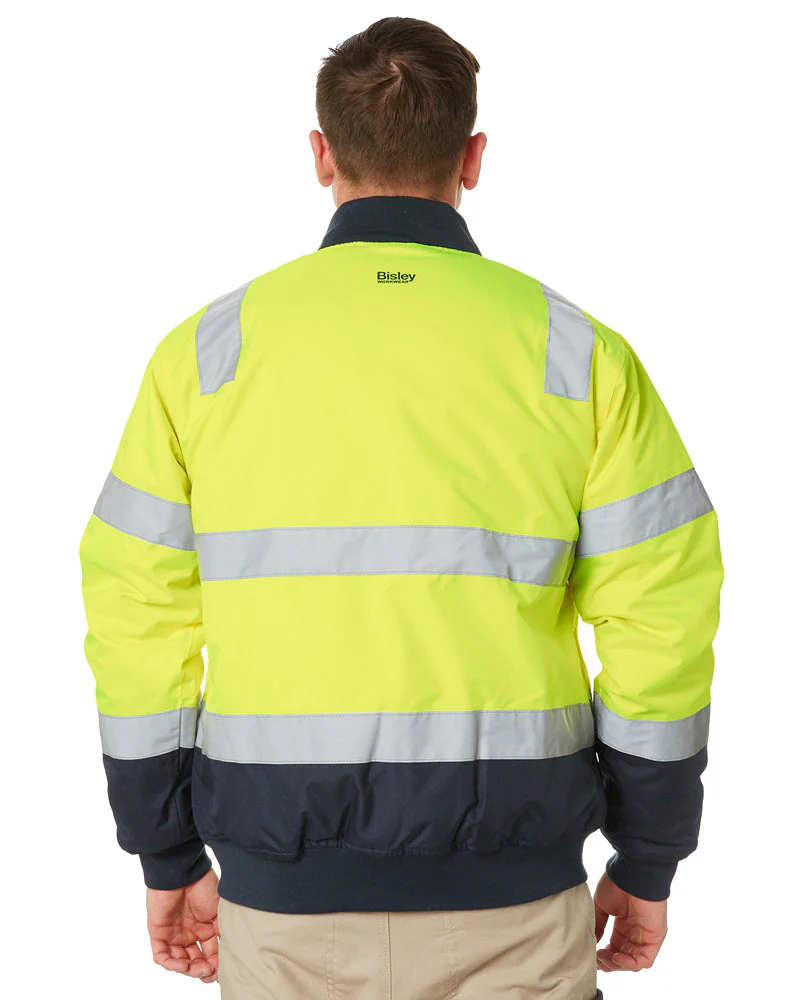 Taped Two Tone Hi Vis Bomber Jacket - Yellow/Navy - Image 4