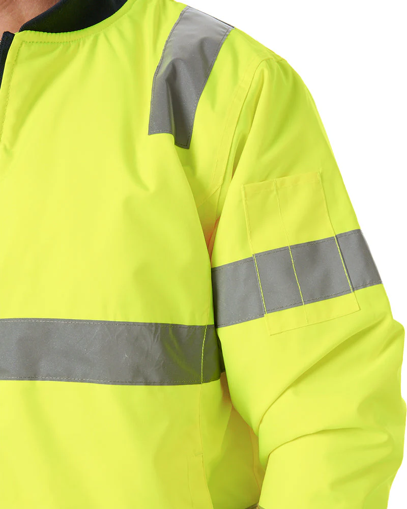Taped Two Tone Hi Vis Bomber Jacket - Yellow/Navy - Image 5