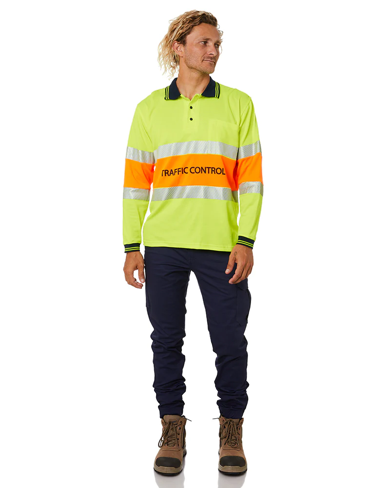Traffic Control LS Taped Polo Shirt - Yellow/Orange - Image 2
