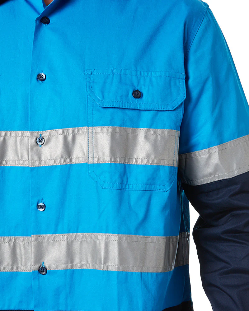 Vented Open Front LW LS Shirt Taped - Blue/Navy - Image 5