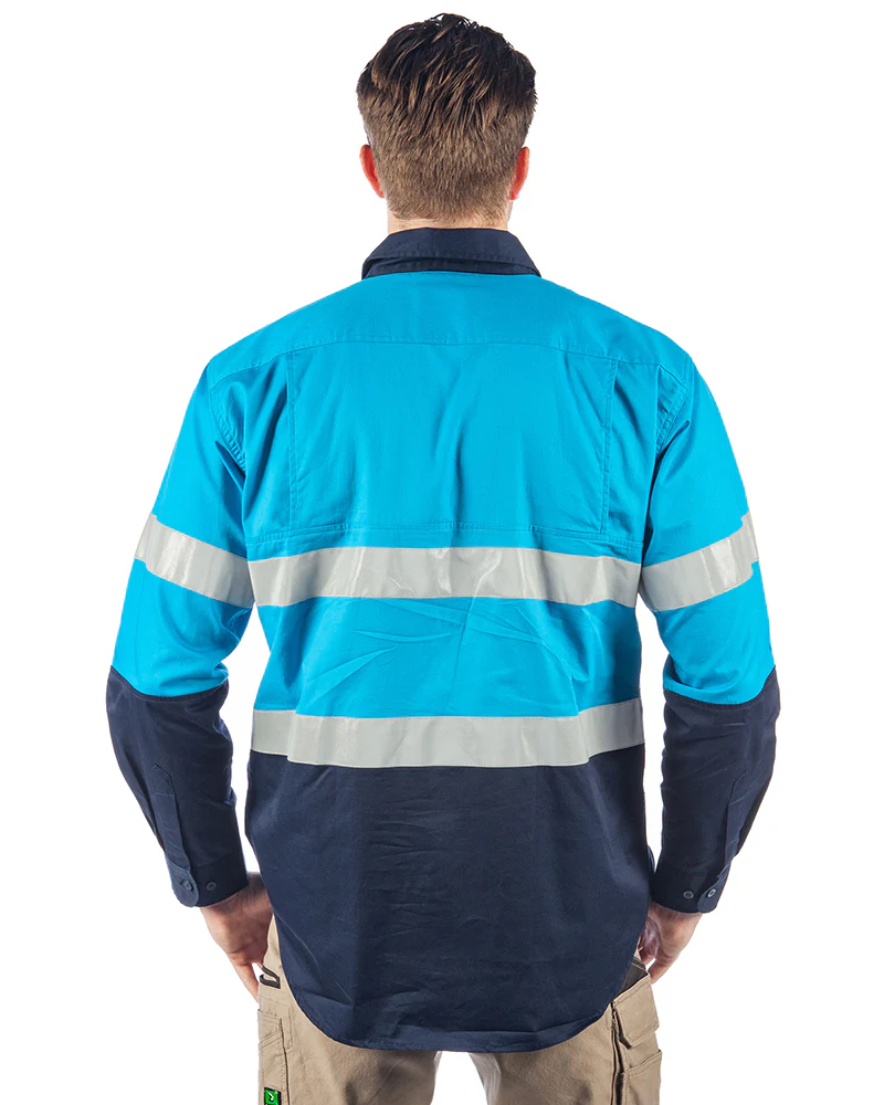 Hi Vis Taped Lightweight Cotton Shirt LS - Blue/Navy - Image 3