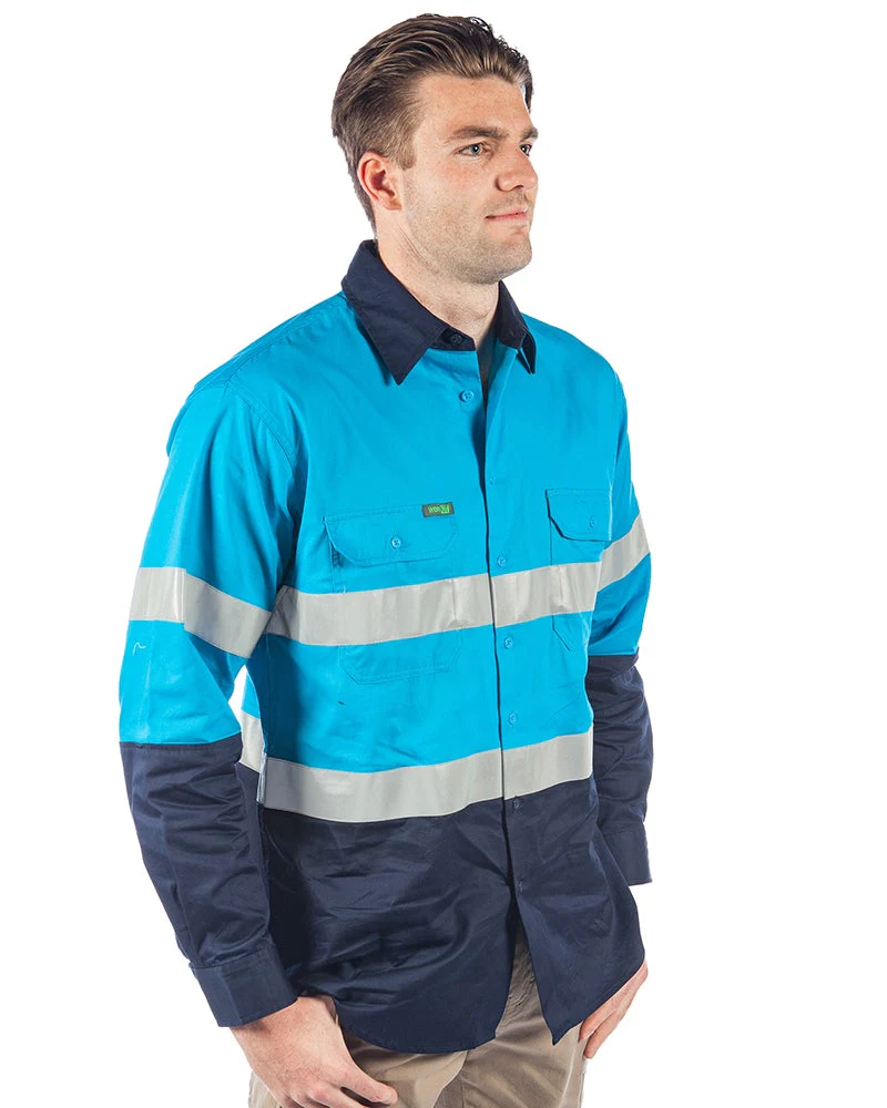 Hi Vis Taped Lightweight Cotton Shirt LS - Blue/Navy - Image 4