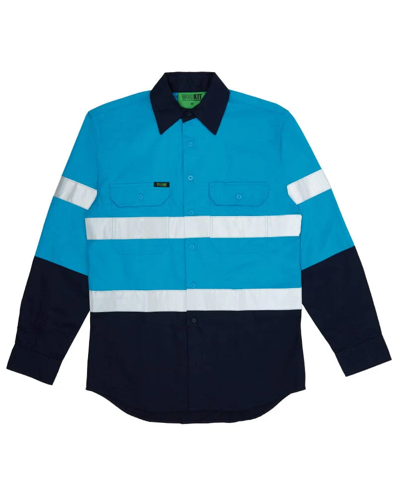 Hi Vis Taped Lightweight Cotton Shirt LS - Blue/Navy - Image 5