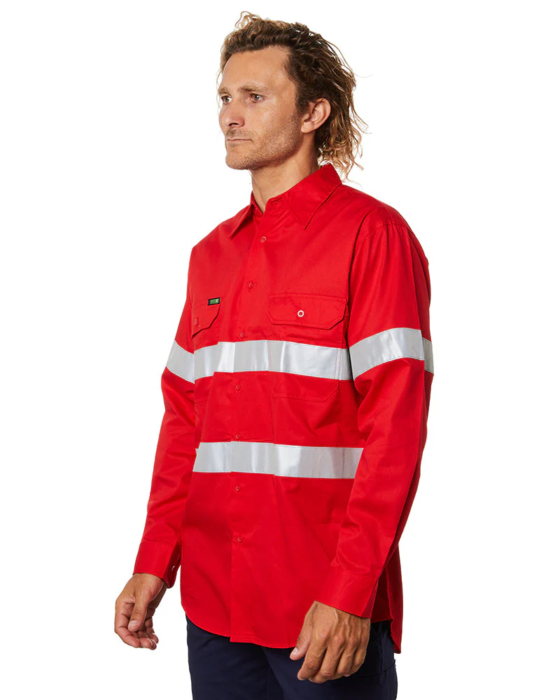 Hi Vis Taped Lightweight Cotton Shirt LS - Red - Image 4