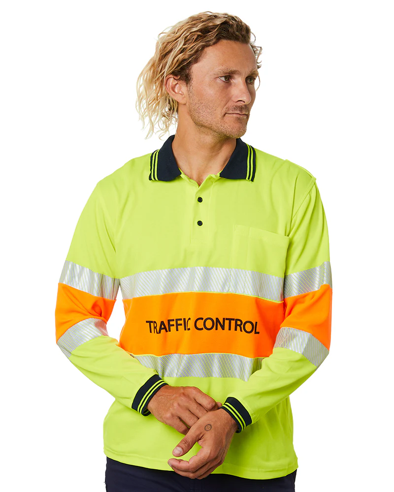 Tradies Traffic Control LS Taped Polo Shirt 2 Value Pack - Yellow/Orange - Image 2