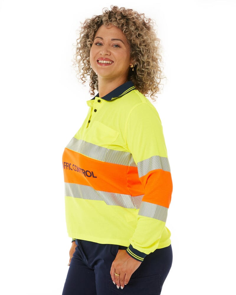 Tradies Womens Traffic Control LS Taped Polo Shirt 2 Value Pack - Orange - Image 3