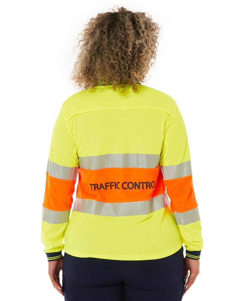 Tradies Womens Traffic Control LS Taped Polo Shirt 2 Value Pack - Orange - Image 4