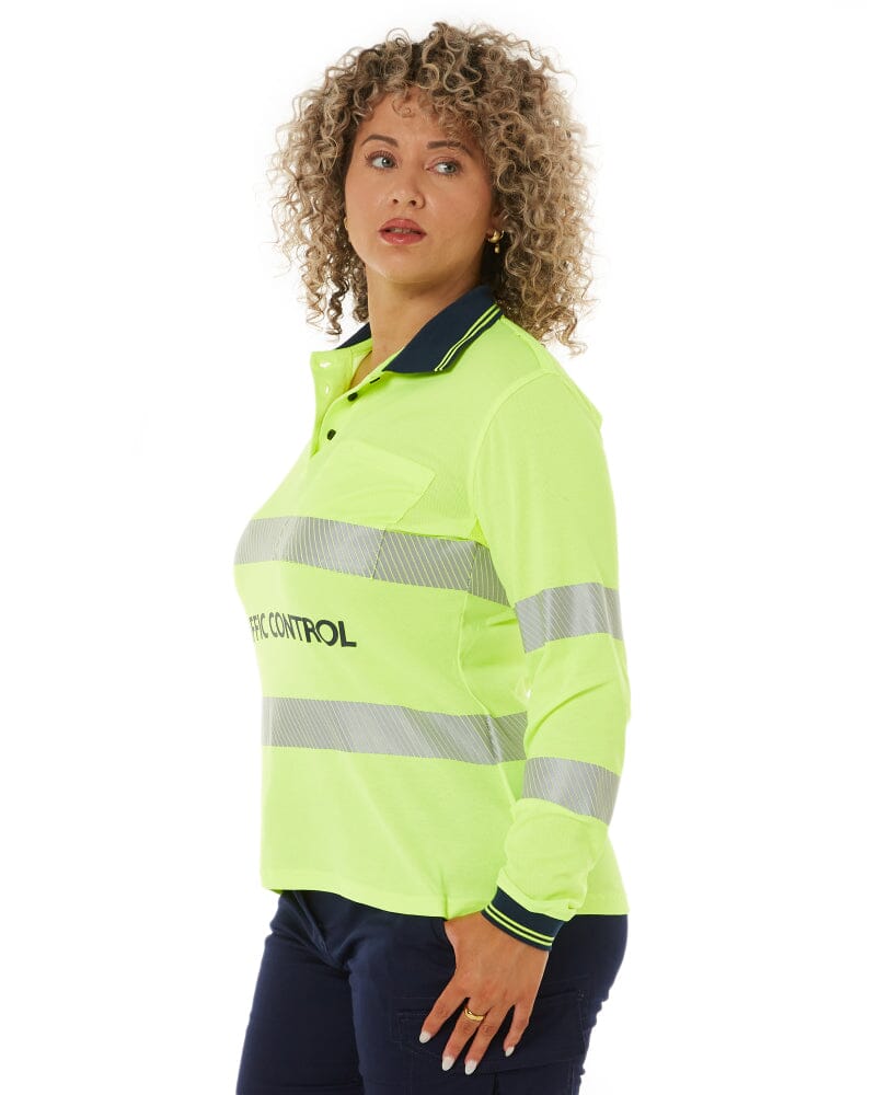 Tradies Womens Traffic Control LS Taped Polo Shirt 2 Value Pack - Yellow - Image 3