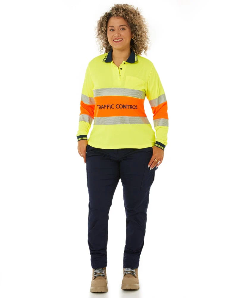 Womens Traffic Control LS Taped Polo Shirt - Orange - Image 2