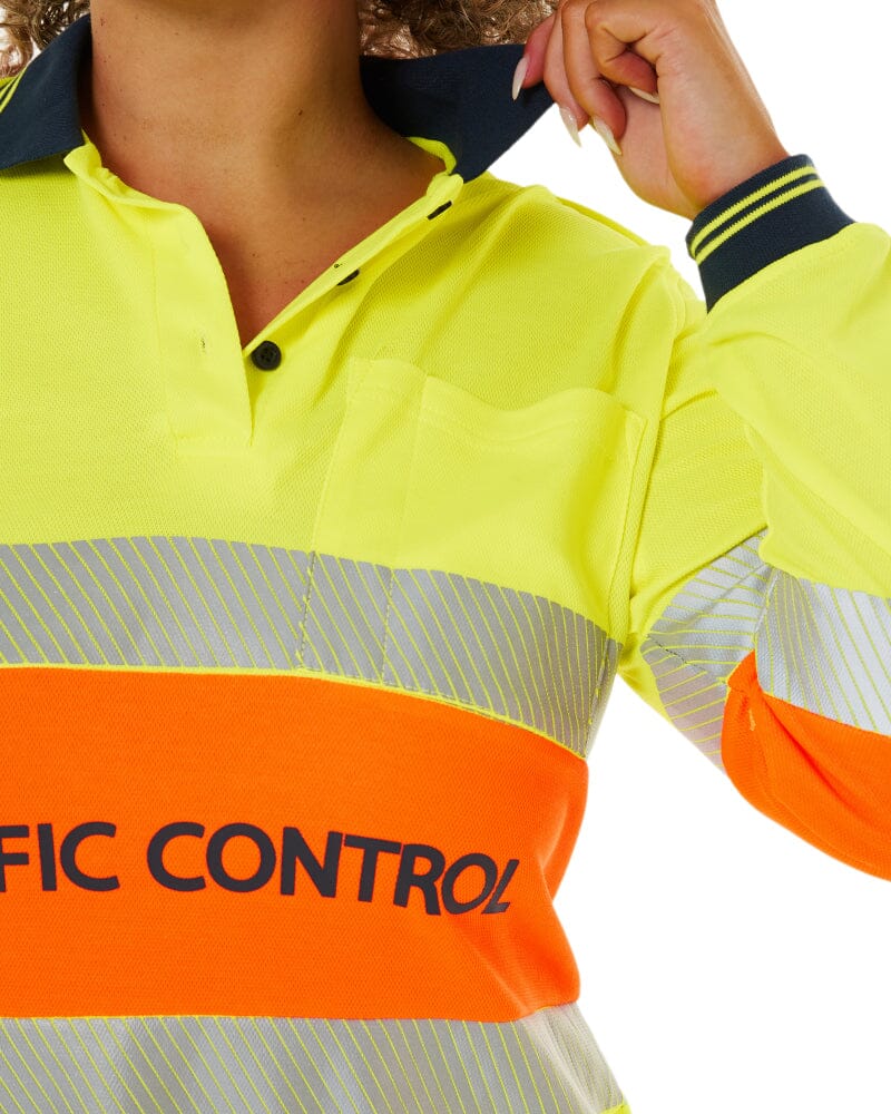 Womens Traffic Control LS Taped Polo Shirt - Orange - Image 7