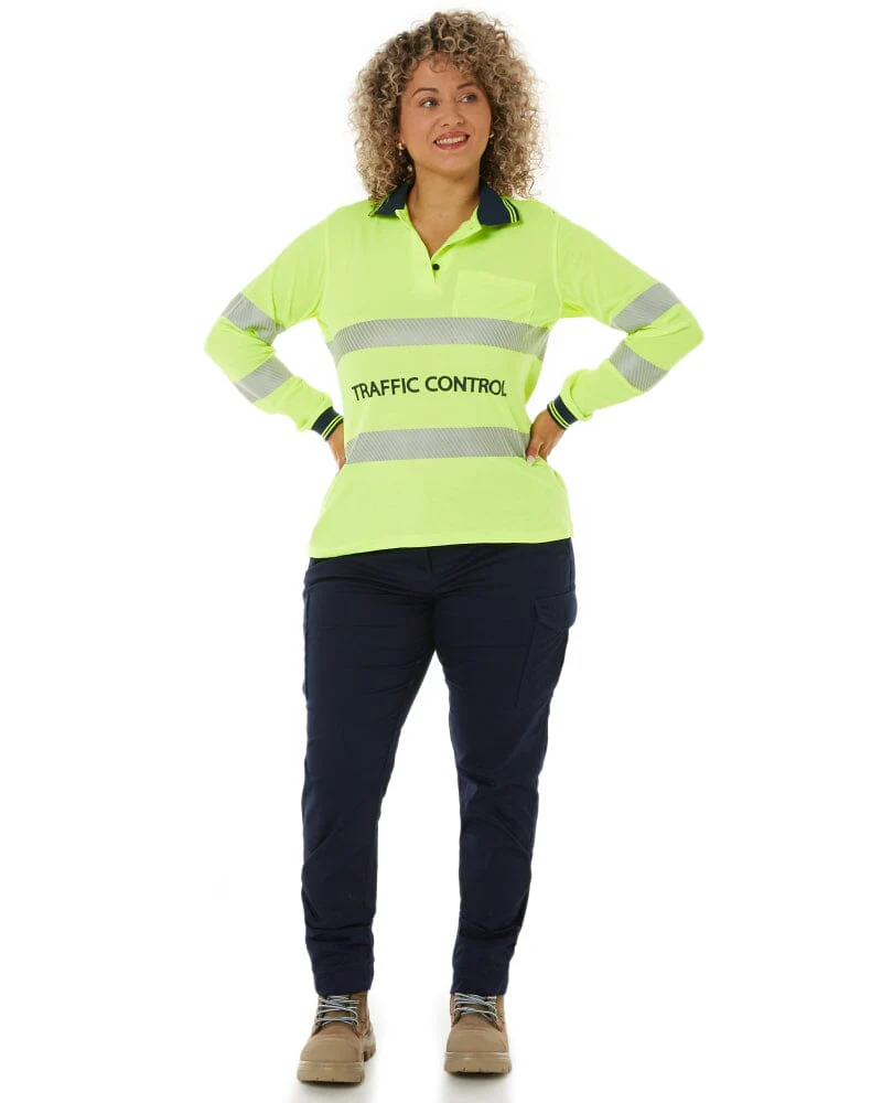 Womens Traffic Control LS Taped Polo Shirt - Yellow - Image 3