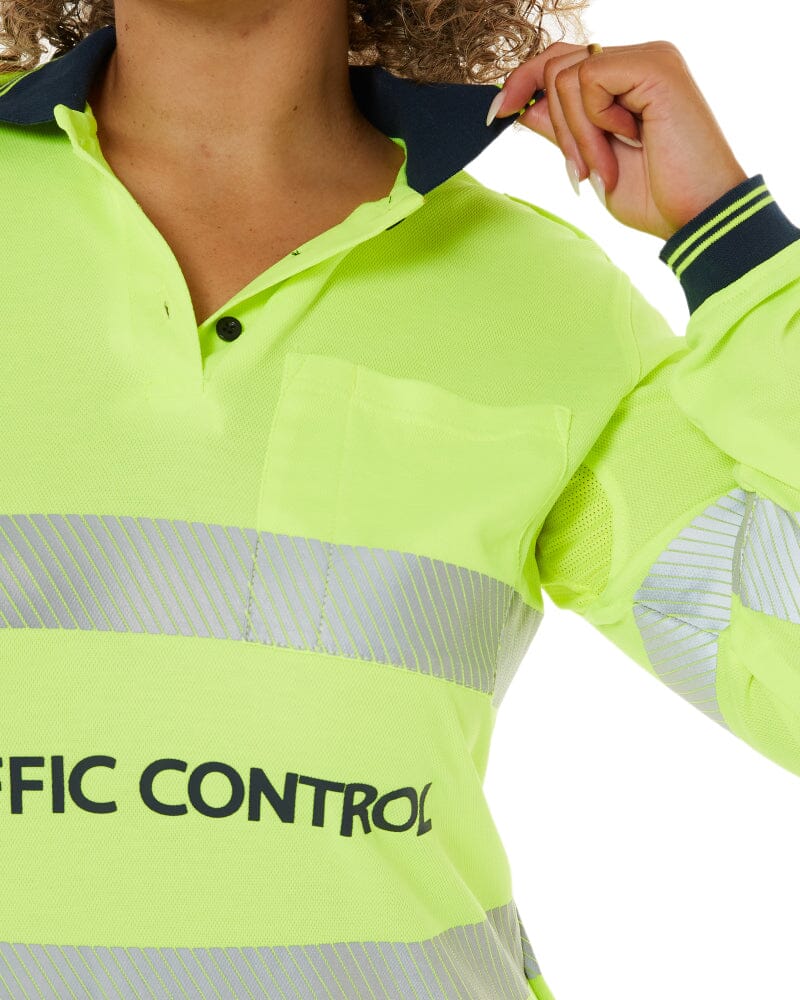 Womens Traffic Control LS Taped Polo Shirt - Yellow - Image 7